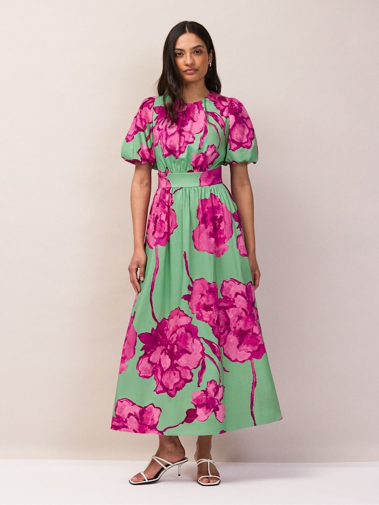 Ro&Zo Green & Pink Seraphina Puff Sleeve Dress - Image 2 of 5 Ro&Zo Green & Pink Seraphina Puff Sleeve Dress - Image 2 of 5