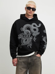 River Island Black Oversized Dragon Embroidered Hoodie - Image 1 of 4