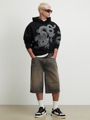 River Island Black Oversized Dragon Embroidered Hoodie - Image 3 of 4