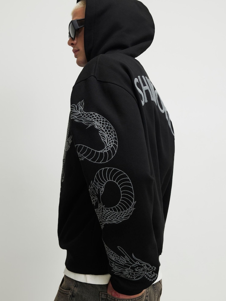River Island Black Oversized Dragon Embroidered Hoodie - Image 4 of 4 River Island Black Oversized Dragon Embroidered Hoodie - Image 4 of 4