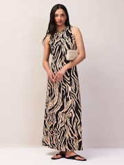 Ro&Zo Black Zebra Print Seam Detail Jersey Dress - Image 1 of 5