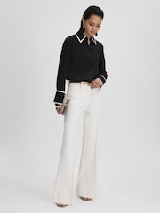 Reiss Black Murphy Silk Contrast Trim Button-Through Shirt - Image 3 of 5