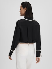 Reiss Black Murphy Silk Contrast Trim Button-Through Shirt - Image 5 of 5