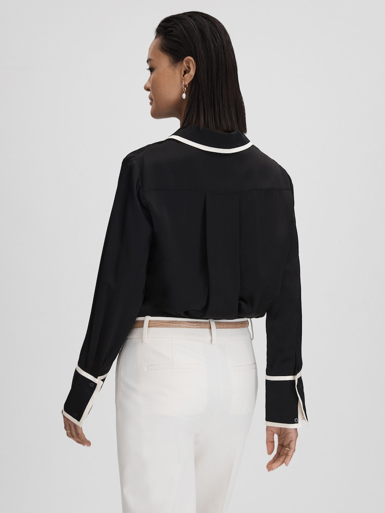 Reiss Black Murphy Silk Contrast Trim Button-Through Shirt - Image 5 of 5