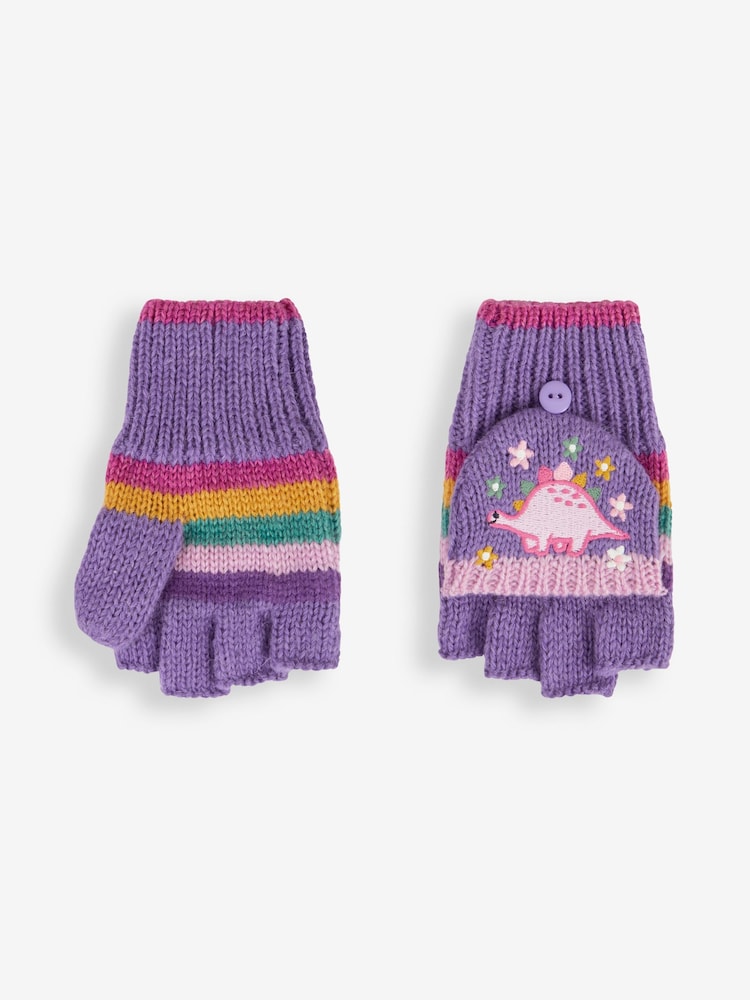 JoJo Maman Bébé Lilac Girls' Pretty Dinosaur Striped Gloves - Image 2 of 4