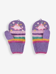 JoJo Maman Bébé Lilac Girls' Pretty Dinosaur Striped Gloves - Image 3 of 4