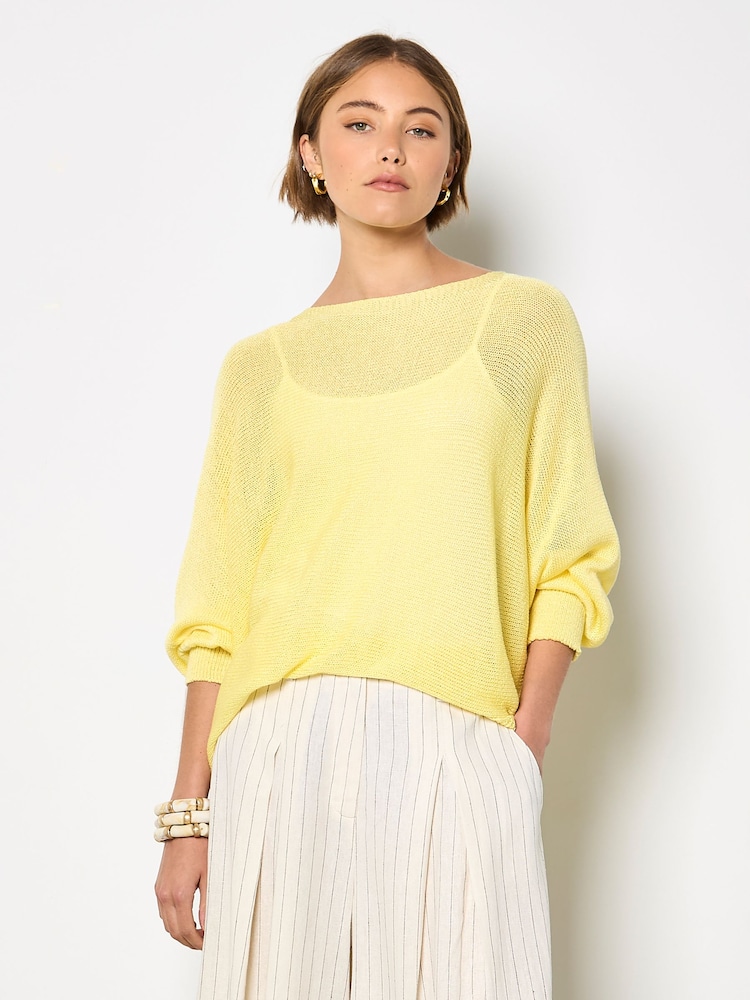Apricot Yellow Lightweight Knit Oversized Batwing Top - Image 2 of 4