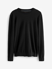 Black Regular Cotton Rich Knitted Crew Neck Jumper - Image 1 of 12