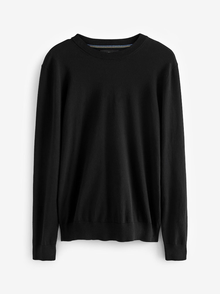 Black Regular Cotton Rich Knitted Crew Neck Jumper - Image 1 of 12