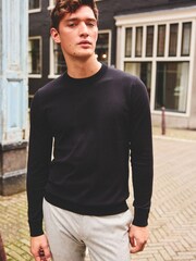 Black Regular Cotton Rich Knitted Crew Neck Jumper - Image 12 of 12