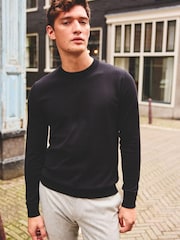 Black Regular Cotton Rich Knitted Crew Neck Jumper - Image 4 of 12