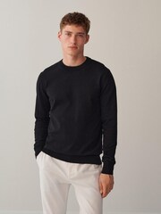 Black Regular Cotton Rich Knitted Crew Neck Jumper - Image 5 of 12
