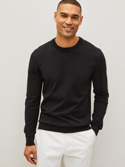 Black Regular Cotton Rich Knitted Crew Neck Jumper - Image 8 of 12