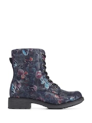 Pavers Blue Floral Print Lace-Up Ankle Boots - Image 1 of 5