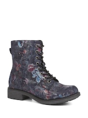 Pavers Blue Floral Print Lace-Up Ankle Boots - Image 2 of 5