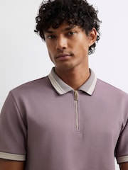 Lila - River Island Poloshirt mit Waffelstruktur und Reißverschluss in Slim-Fit - Bild 2 von 4