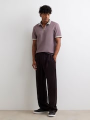 Lila - River Island Poloshirt mit Waffelstruktur und Reißverschluss in Slim-Fit - Bild 3 von 4