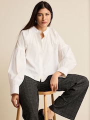 White Long Sleeve Cotton Poplin Blouse - Image 1 of 6