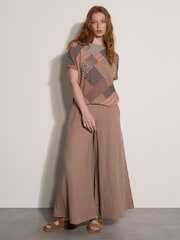 Apricot Orange Geometric Patchwork Textured T-Shirt - Image 2 of 4