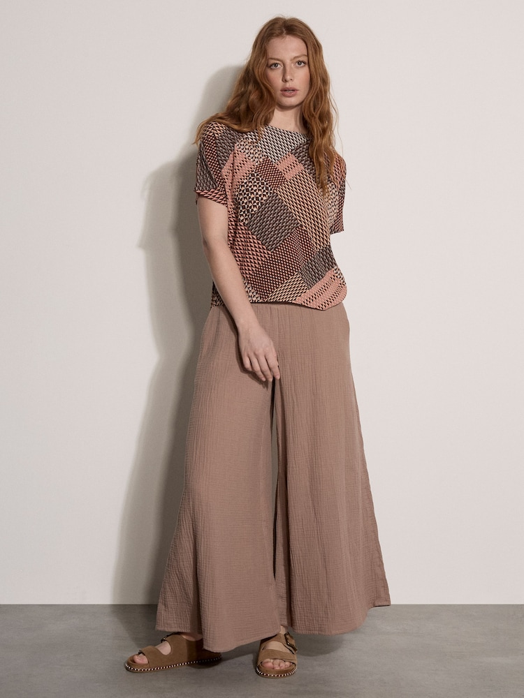 Apricot Orange Geometric Patchwork Textured T-Shirt - Image 2 of 4