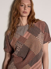 Apricot Orange Geometric Patchwork Textured T-Shirt - Image 3 of 4