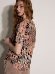 Apricot Orange Geometric Patchwork Textured T-Shirt - Image 4 of 4