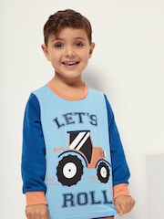 Harry Bear Blue Tractor Long Sleeved 100% Cotton Pyjama Set - Image 1 of 3