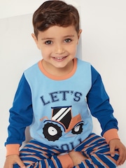 Harry Bear Blue Tractor Long Sleeved 100% Cotton Pyjama Set - Image 2 of 3