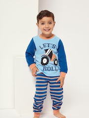 Harry Bear Blue Tractor Long Sleeved 100% Cotton Pyjama Set - Image 3 of 3