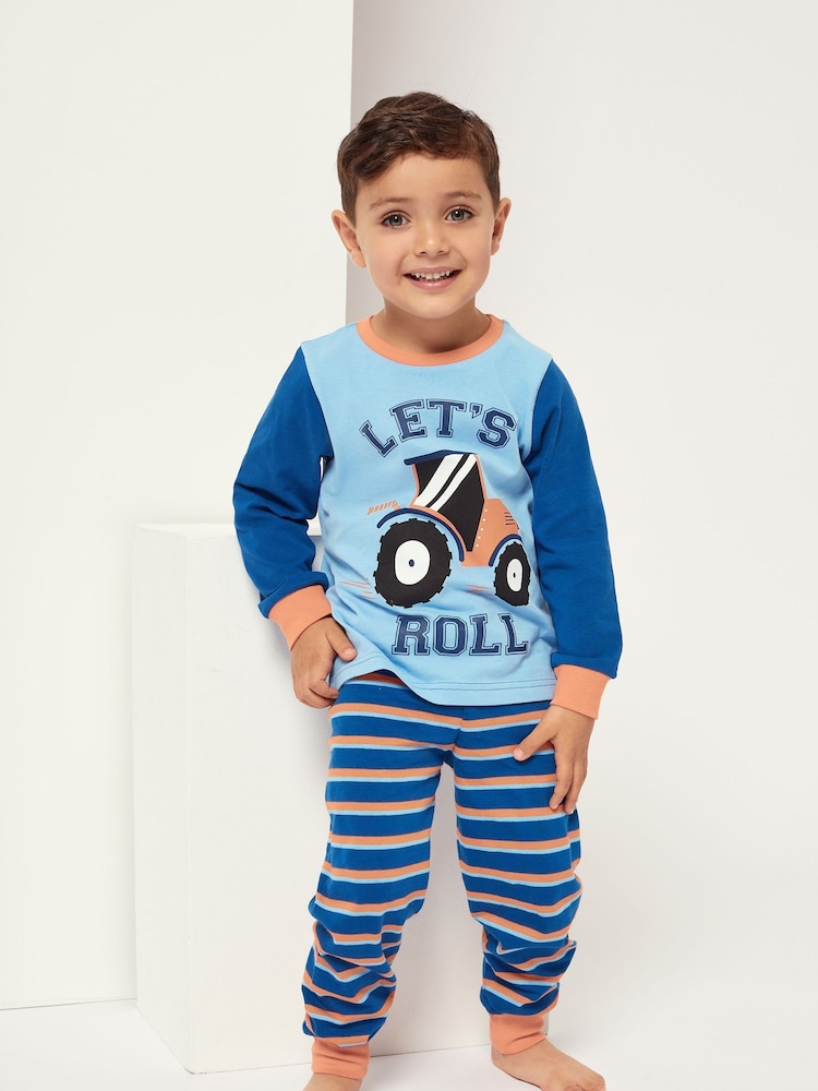 Harry Bear Blue Tractor Long Sleeved 100% Cotton Pyjama Set - Image 3 of 3
