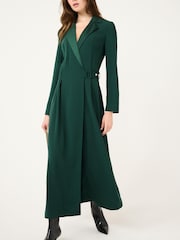 Green Tailored Crepe Long Sleeve Wrap Dress - Image 1 of 6