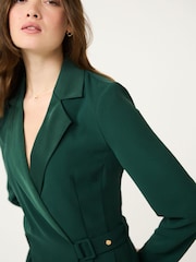 Green Tailored Crepe Long Sleeve Wrap Dress - Image 2 of 6