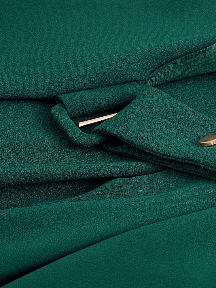 Green Tailored Crepe Long Sleeve Wrap Dress - Image 6 of 6