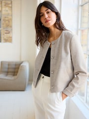 Neutral Brushed Elasticated Waist Wide Leg Trousers - Image 1 of 7