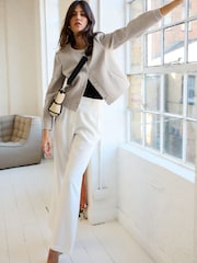 Neutral Brushed Elasticated Waist Wide Leg Trousers - Image 2 of 7