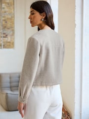 Neutral Brushed Elasticated Waist Wide Leg Trousers - Image 3 of 7