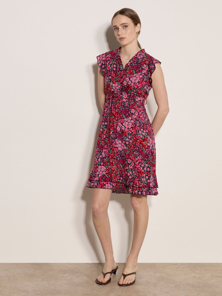 Apricot Purple Ruffle Floral Patchwork Mini Dress - Image 1 of 5