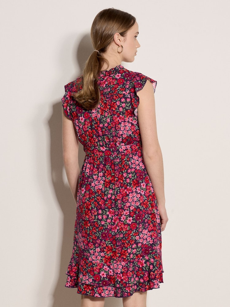 Apricot Purple Ruffle Floral Patchwork Mini Dress - Image 2 of 5