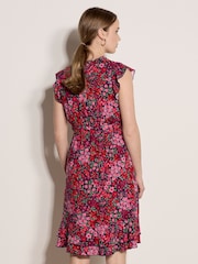 Apricot Purple Ruffle Floral Patchwork Mini Dress - Image 4 of 5