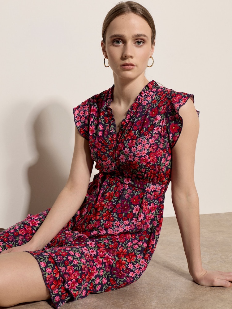 Apricot Purple Ruffle Floral Patchwork Mini Dress - Image 5 of 5