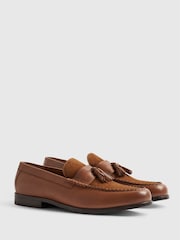 River Island Brown Tan Texture Tassel Loafers - Image 1 of 4