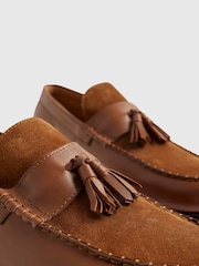 River Island Brown Tan Texture Tassel Loafers - Image 4 of 4