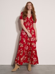 Apricot Red Watercolour Floral Maxi Dress - Image 1 of 4