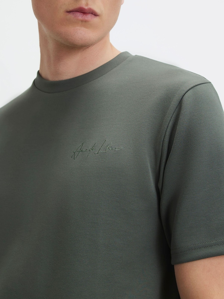 River Island Green Slim Fit Interlock T-Shirt - Image 4 of 4
