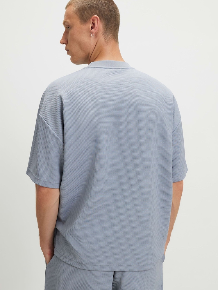 Blau - River Island Oversized Waffle T-Shirt - Bild 4 von 4