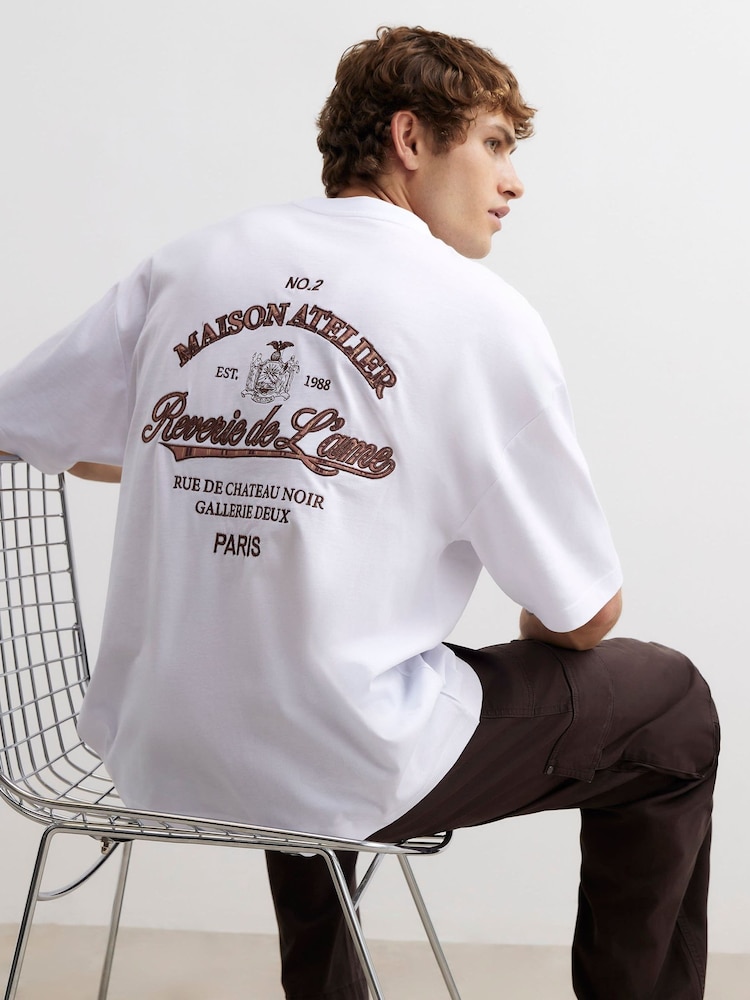 River Island White Oversized Boxy Fit Applique T-Shirt - Image 1 of 4 River Island White Oversized Boxy Fit Applique T-Shirt - Image 1 of 4