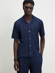 River Island Blue Regular Fit Textured Revere Shirt - Image 1 of 4