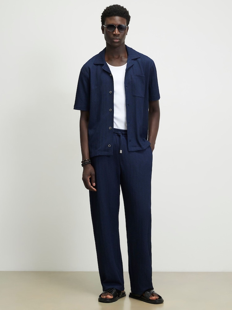 River Island Blue Regular Fit Textured Revere Shirt - Image 2 of 4 River Island Blue Regular Fit Textured Revere Shirt - Image 2 of 4