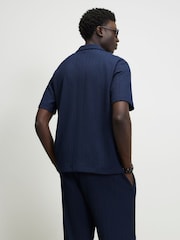 River Island Blue Regular Fit Textured Revere Shirt - Image 3 of 4