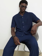 River Island Blue Regular Fit Textured Revere Shirt - Image 4 of 4